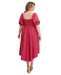 Siena Plus Puff-Sleeve Asymmetric-Hem Midi Dress