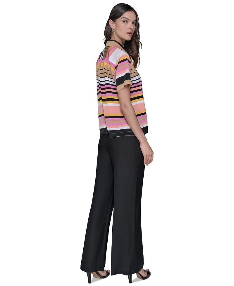 Karl Lagerfeld Paris Women's Conversational Striped Camp Shirt