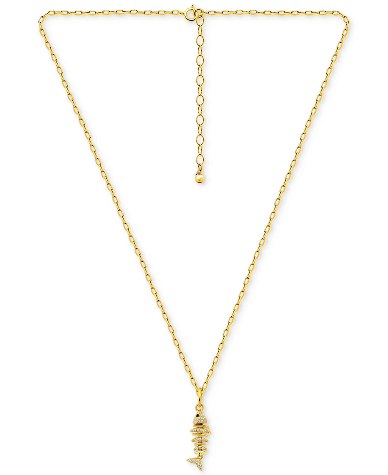 Giani Bernini Cubic Zirconia Fishbone Pendant Necklace, 16" + 2" extender, Exclusively at Macy's