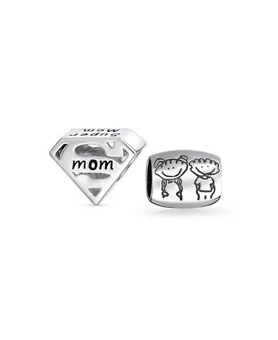 Bling Jewelry Set of 2 Mother's Day Super Mom and Bff Friendship Charm Bead Sterling Silver