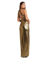 Mac Duggal Women's Metallic Criss Cross Halter Neck Gown