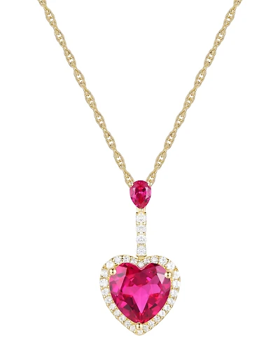 Lab Grown Ruby (3-3/8 ct. t.w.) & Lab Grown White Sapphire (1/3 ct. t.w.) Heart Pendant Necklace in 14k Gold Over Sterling Silver, 18"