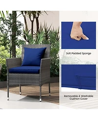 3 Pcs Patio Furniture Set witn Cushioned Chairs & Tempered Glass Coffee Table