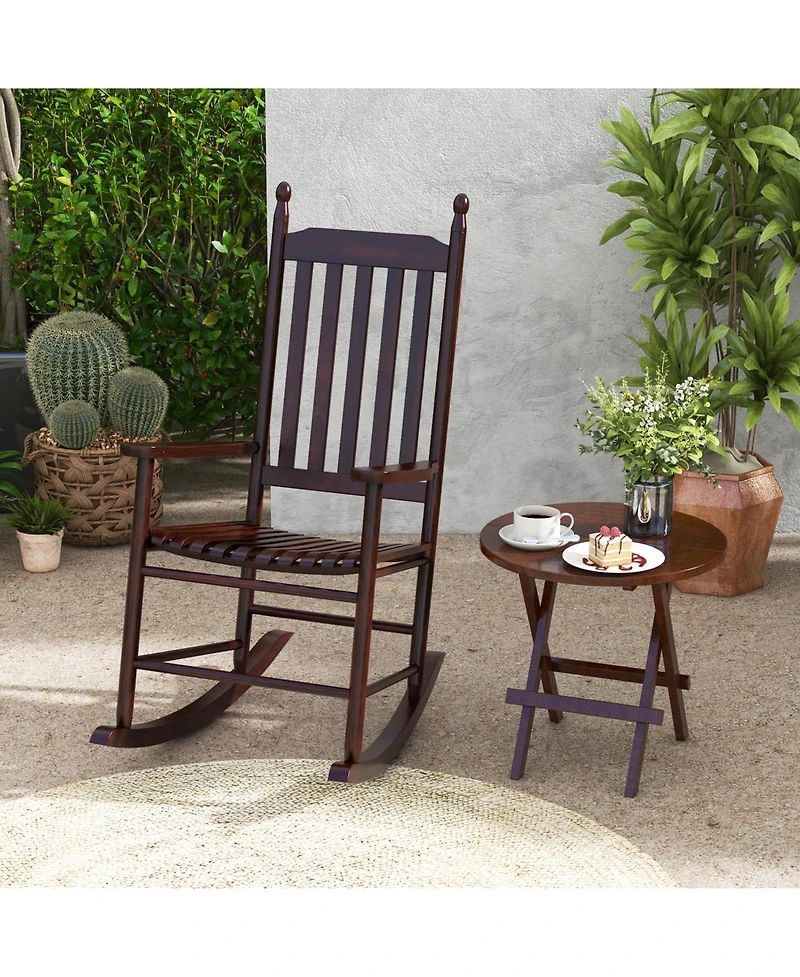 Weather-Resistant Acacia Rocking Chair – Outdoor High-Back Rocker with Ergonomic Design and Solid Base
