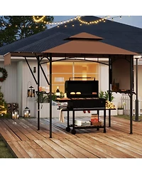 Grill Gazebo with Dual Side Awnings and 2 Shelves Adjustable Shadow