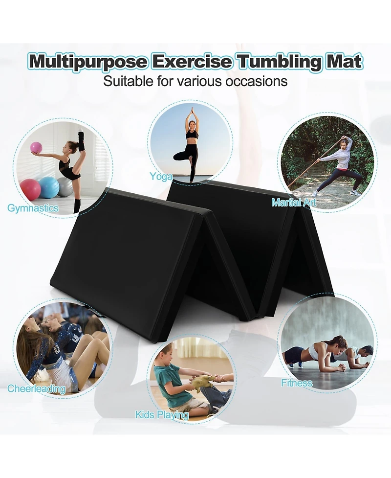 Folding Gymnastics Mat with Carry Handles and Sweatproof Detachable Pu Leather Cover-Black