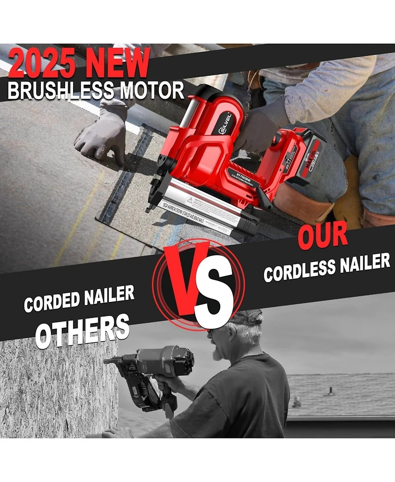 Silvel 18 Gauge Cordless Brad Nailer, 2 in 1 Cordless Nail Gun/Electric Stapler, 2 21V Battery Powered Nail Gun, Fast Charging for Woodworking,Home Im
