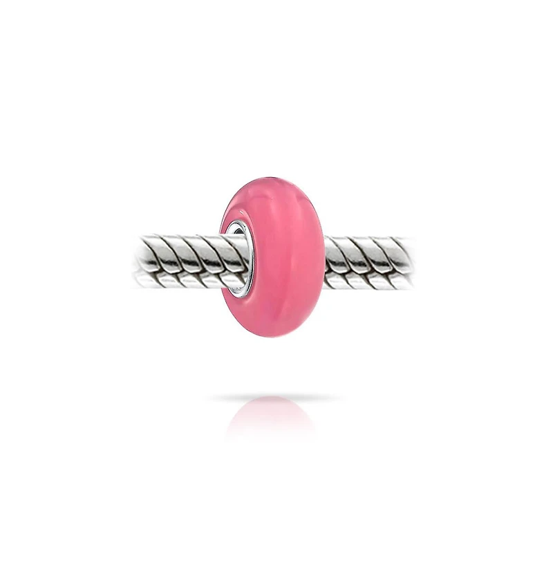 Bling Jewelry Set of 3 Breast Cancer Survivor Pink Ribbon Glass Spacer Charm Bead Silver Core