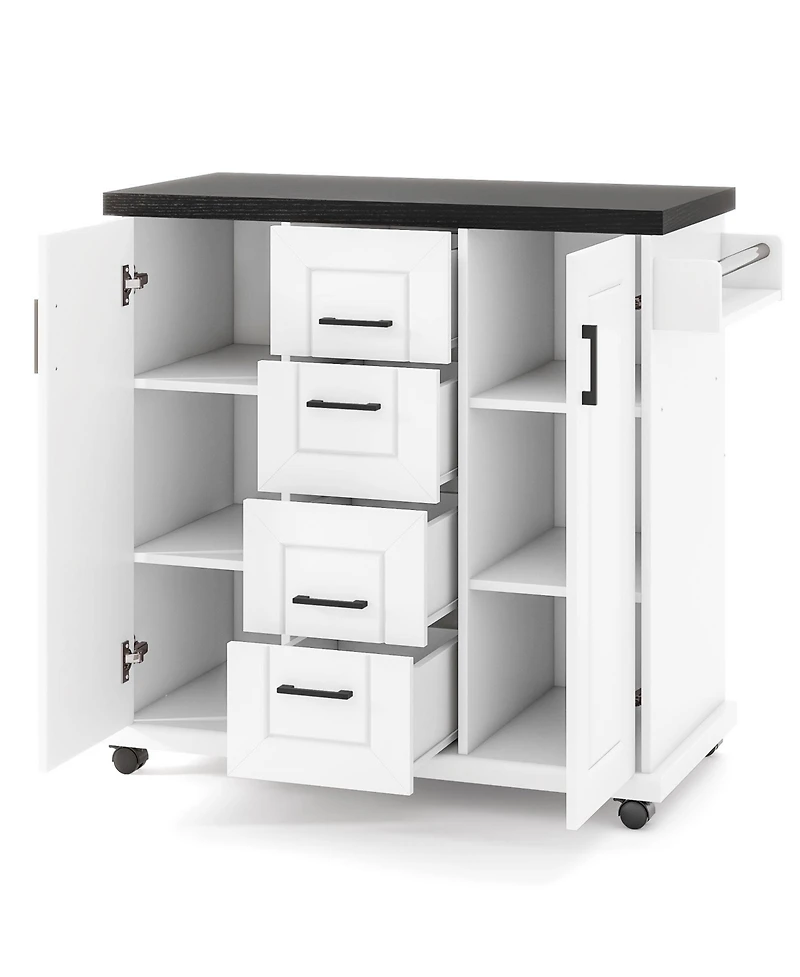 Rolling Kitchen Island Cart on Wheels with Storage Cabinets