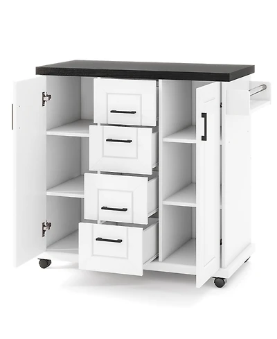 Rolling Kitchen Island Cart on Wheels with Storage Cabinets