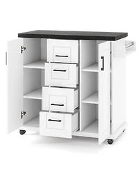 Rolling Kitchen Island Cart on Wheels with Storage Cabinets