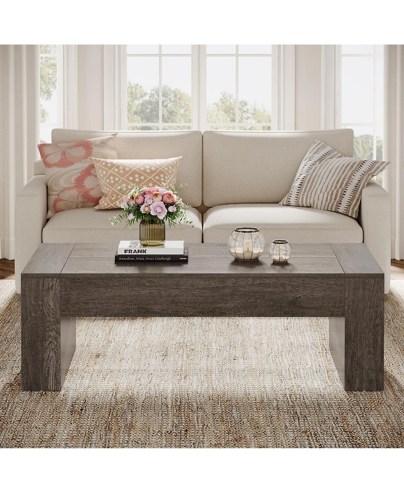 Tribesigns 51-Inch Rectangular Coffee Table for Living Room, Farmhouse Accent Center Cocktail Table with Thickened Wooden Base, Easy Assembly,Grey