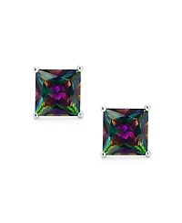 Bling Jewelry Set of 2 Round & Square Mystic Rainbow Cz Stud Earrings Sterling Silver