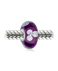 Bling Jewelry Set of 4 White Purple Flower Murano Glass Spacer Charm Bead Sterling Silver Core