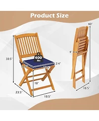 Outdoor Folding Chairs Set of 4 Acacia Wood High-Back Chair with Seat Cushions