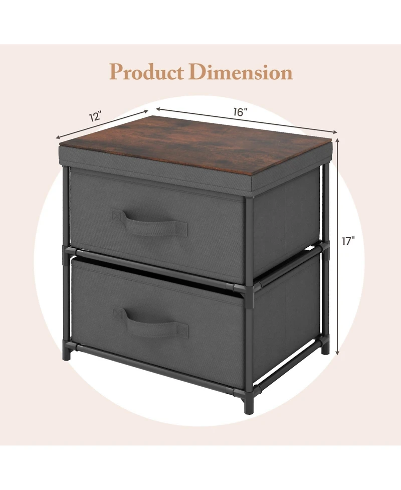 2-Drawer Nightstand with Fabric Bins and Pull Handles – Set of 2 Bedroom Storage Solutions