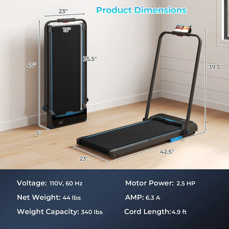 3 1 Folding Treadmill with Remote Control and Led Display