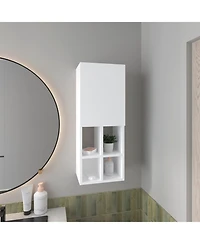 Wall-Mounted Bathroom Cabinet with Door and 4 Open Shelves, White Finish