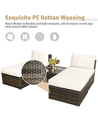 5PCS Patio Rattan Wicker Furniture Set Armless Sofa Ottoman Cushioned Garden