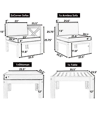 Mondawe Outdoor Wood 5-Piece Sectional Sofa Seating Group Set with Cushions