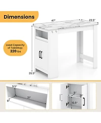 Faux Marble Bar Table with Storage Shelf and 7 Hooks for Home Bar or Kitchen