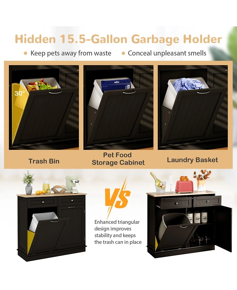 Kitchen Tilt Out Trash Cabinet with 2 Drawers and Adjustable Shelf – Space-Saving Trash Bin Organizer for Kitchen