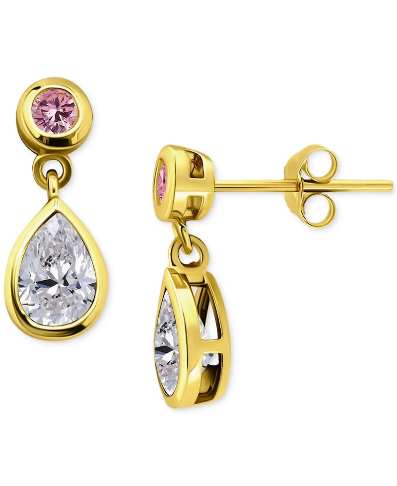 Giani Bernini Pink & White Cubic Zirconia Round & Pear Bezel Drop Earrings, Exclusively at Macy's