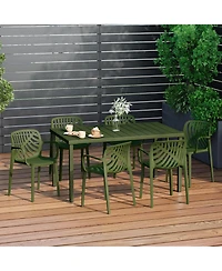 7-Piece Outdoor Metal Rectangle Patio Dining Table Set With Stackable Resin Patio Dining Chairs