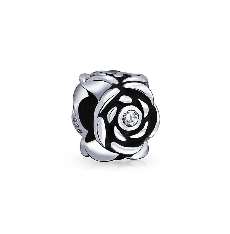 Bling Jewelry Set of 2 Flower Garden Black Rose Charm Bead Oxidized Sterling Silver