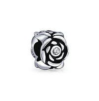 Bling Jewelry Set of 2 Flower Garden Black Rose Charm Bead Oxidized Sterling Silver