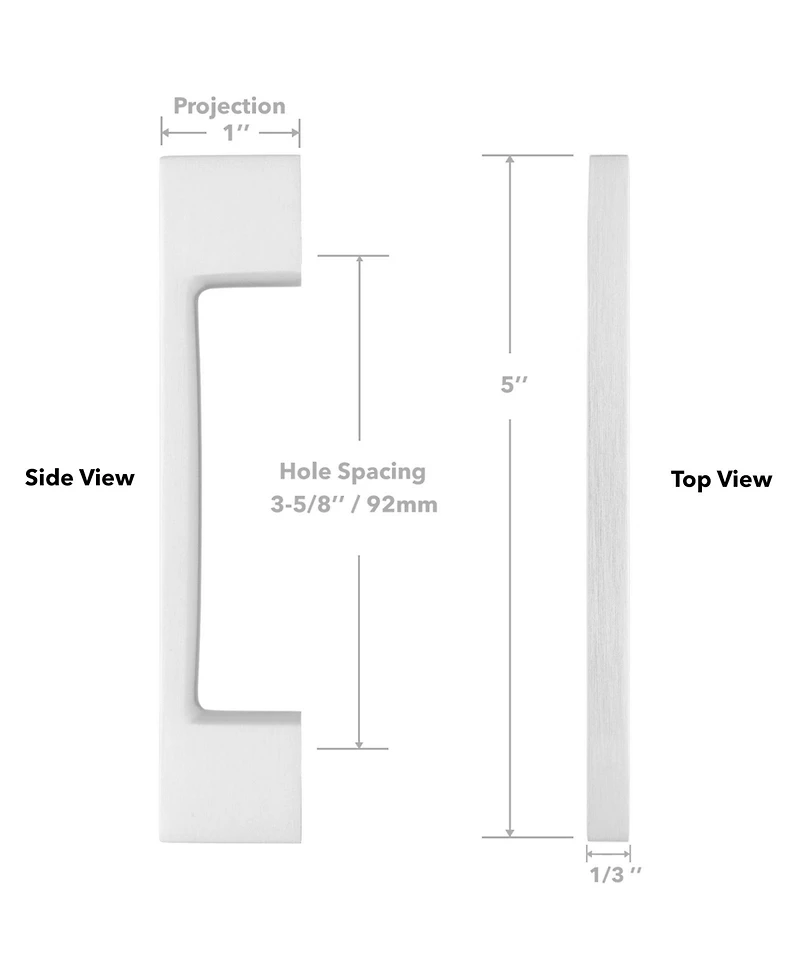 Cauldham 5 Pack Solid Kitchen Cabinet Pulls Handles (3-5/8" Hole Centers) - Modern Thin Profile Drawer/Door Hardware - Style M255 - Satin Nickel