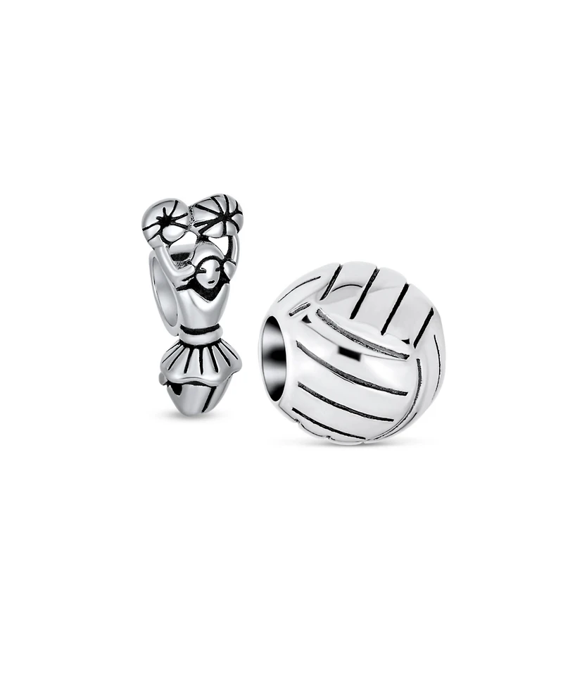 Bling Jewelry Set of 2 Volleyball and School Spirit Cheerleader Charm Bead Sterling Silver