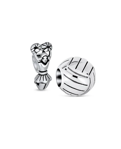Bling Jewelry Set of 2 Volleyball and School Spirit Cheerleader Charm Bead Sterling Silver