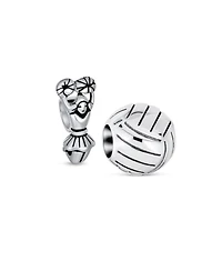 Bling Jewelry Set of 2 Volleyball and School Spirit Cheerleader Charm Bead Sterling Silver