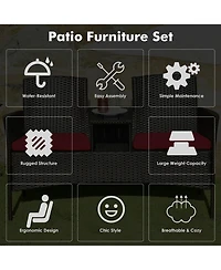 Patio Rattan Loveseat Sofa Cushioned Coffee Table