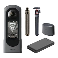 Ricoh Theta X 360 Degree 2.25" Touchscreen Spherical Camera, Bundle with Te-2 Extension Adapter, Mt-11 Tripod and 20000mAh Power Bank