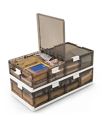2-Pack Stackable Storage Bins with Rolling Wheels – Plastic Storage Containers for Home, Office, or Basement