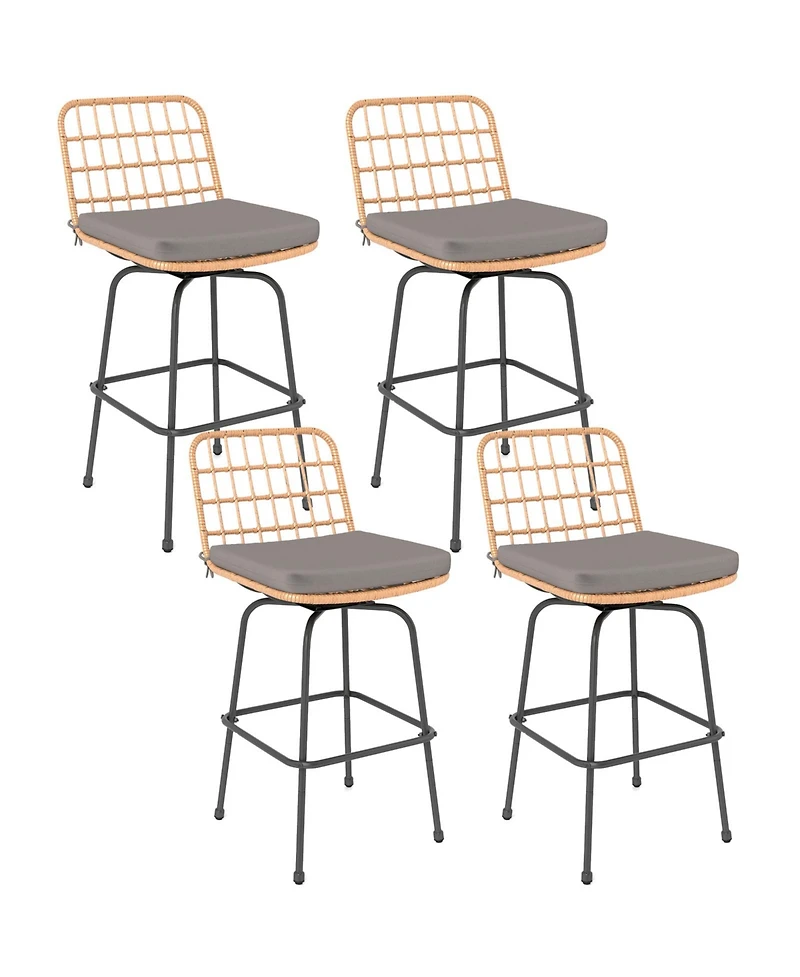 Patio Swivel Barstools Set of 2 with Soft Seat Cushions