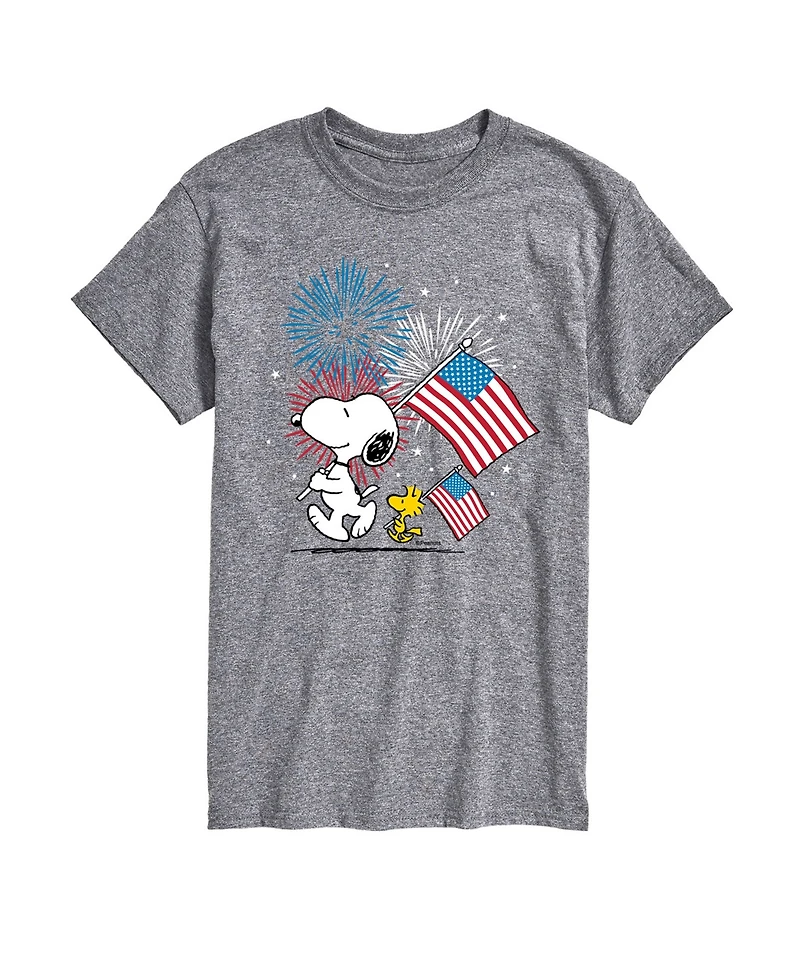 Airwaves Men's Peanuts Snoopy Flag Fireworks Short Sleeve T-Shirt
