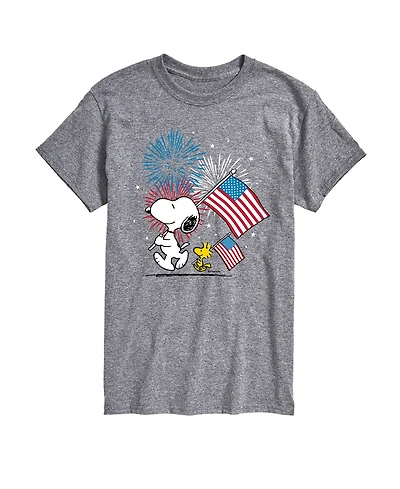 Airwaves Men's Peanuts Snoopy Flag Fireworks Short Sleeve T-Shirt