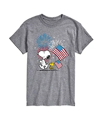 Airwaves Men's Peanuts Snoopy Flag Fireworks Short Sleeve T-Shirt