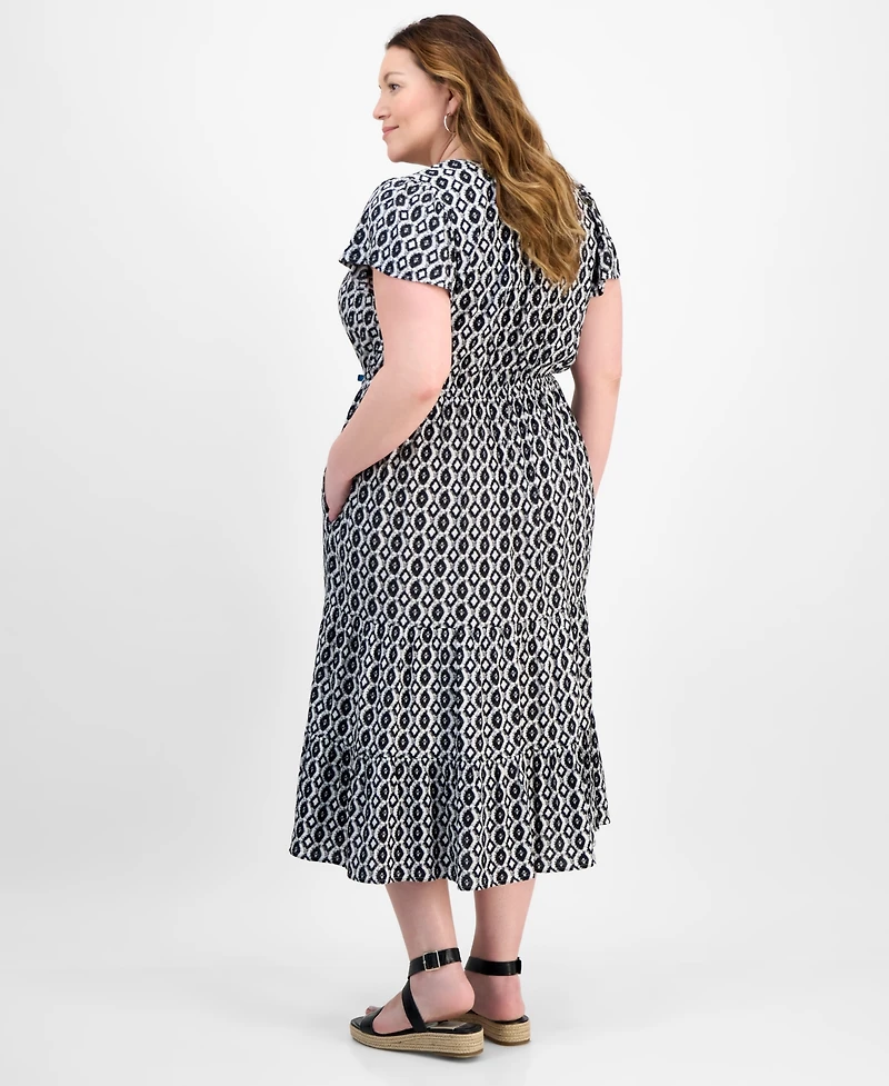 Style & Co Plus Printed V-Neck Short-Sleeve Dress, Exclusively at Macy's