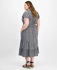Style & Co Plus Printed V-Neck Short-Sleeve Dress, Exclusively at Macy's