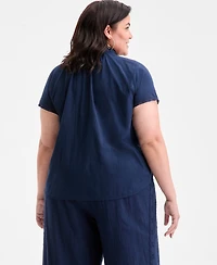 Style & Co Plus Eyelet Camp Shirt, Exclusively at Macy's