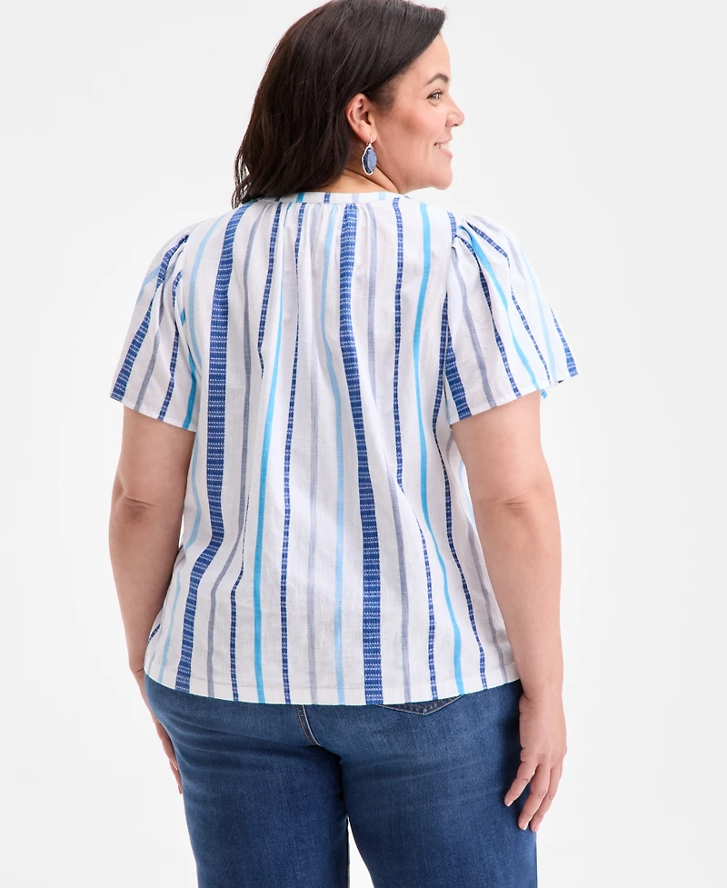 Style & Co Plus Size Printed Flutter-Sleeve Top, Exclusively at Macy's