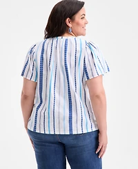 Style & Co Plus Size Printed Flutter-Sleeve Top, Exclusively at Macy's