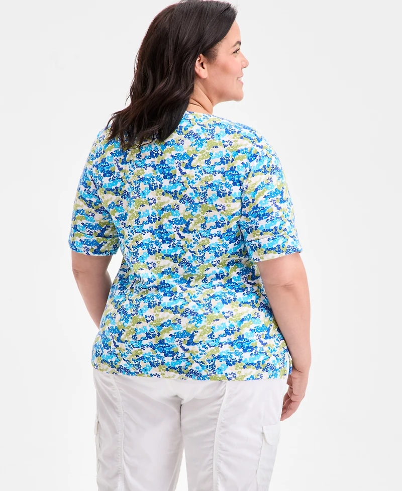 Style & Co Plus Printed Elbow-Sleeve Knit Top, Exclusively at Macy's