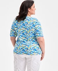 Style & Co Plus Printed Elbow-Sleeve Knit Top, Exclusively at Macy's