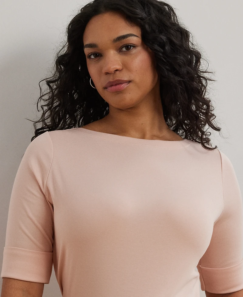 Lauren Ralph Plus Cotton-Blend Boatneck Top
