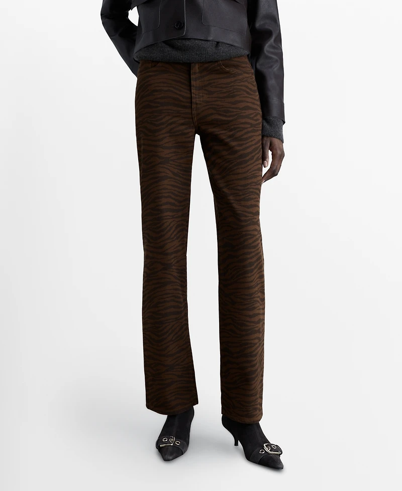 Mango Women's Zebra Print Straight-Fit Jeans